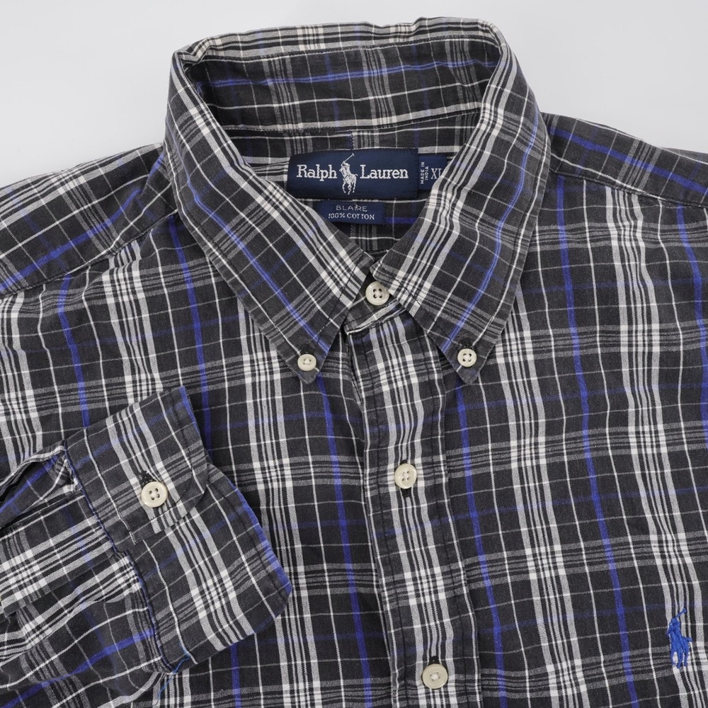 Polo Ralph Lauren Blaire Plaid Button Down Shirt Black Long Sleeve Mens XL